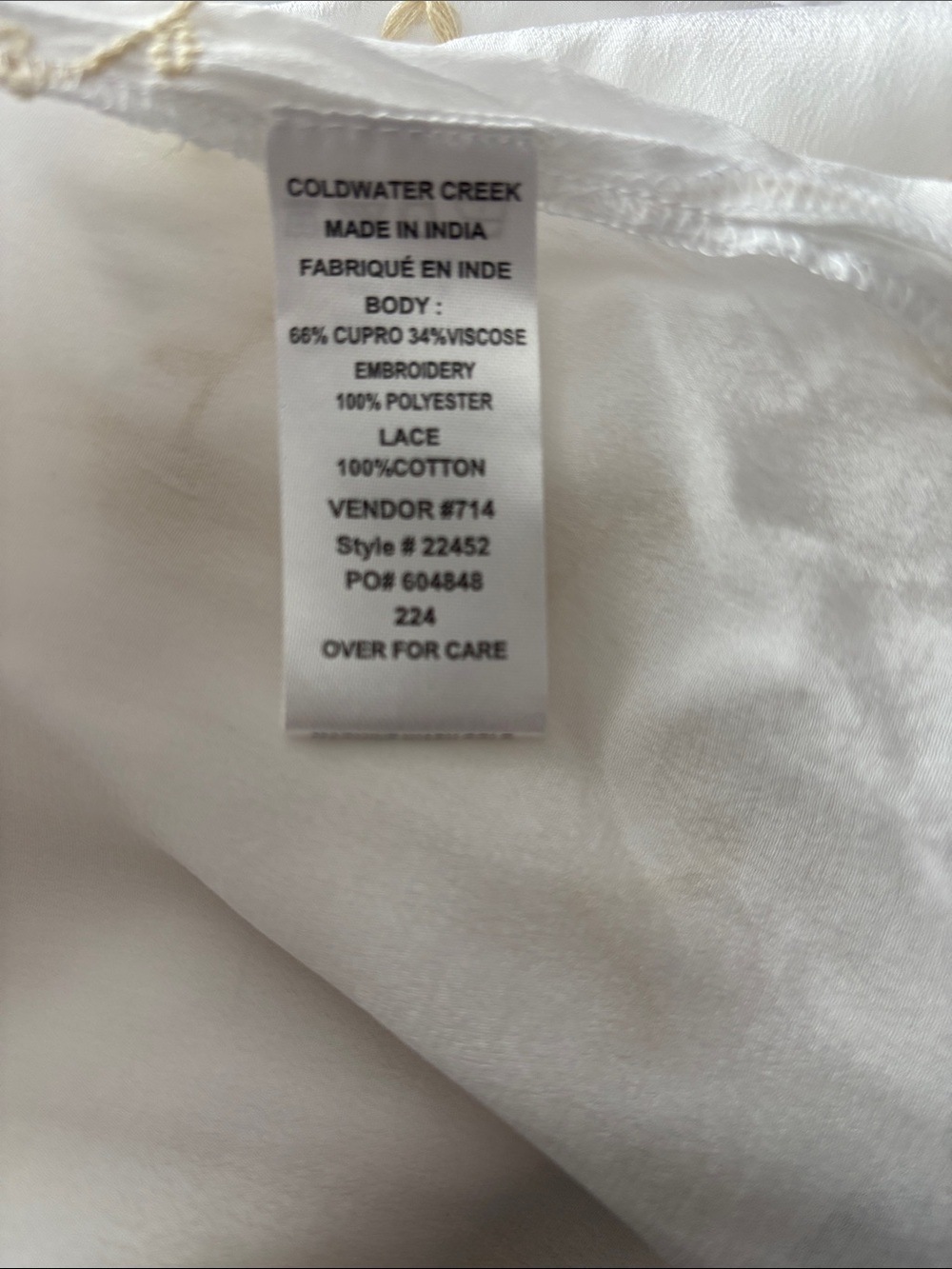 Coldwater Creek White Semi Sheer Dreamy Boho Top w Cream Embroidery Lace Size 1X - Picture 6 of 6